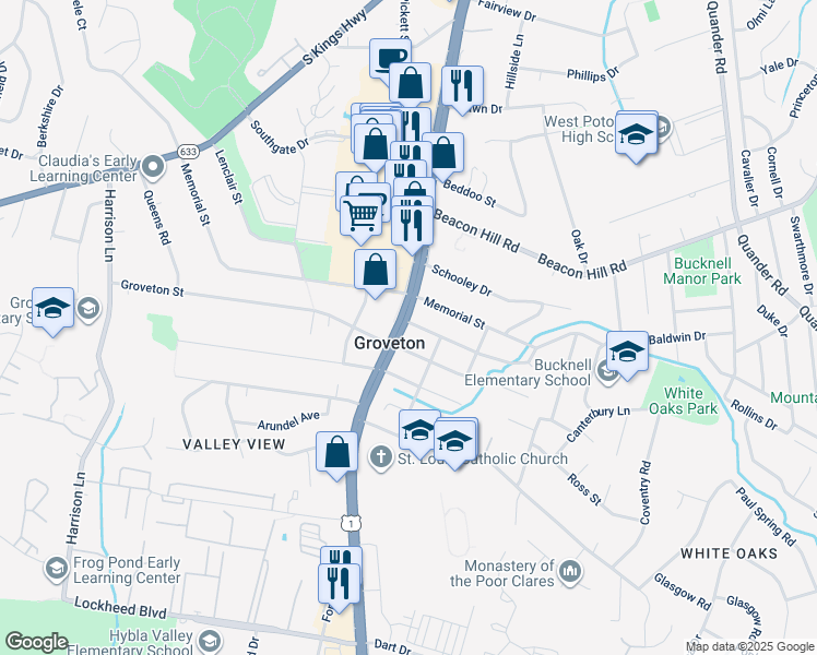 map of restaurants, bars, coffee shops, grocery stores, and more near 6831 Richmond Highway in Alexandria