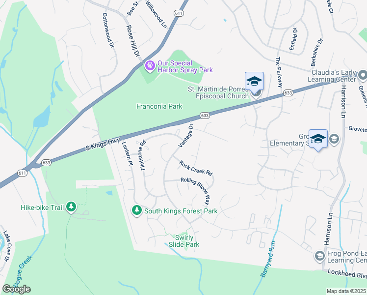 map of restaurants, bars, coffee shops, grocery stores, and more near 6817 Vantage Drive in Alexandria