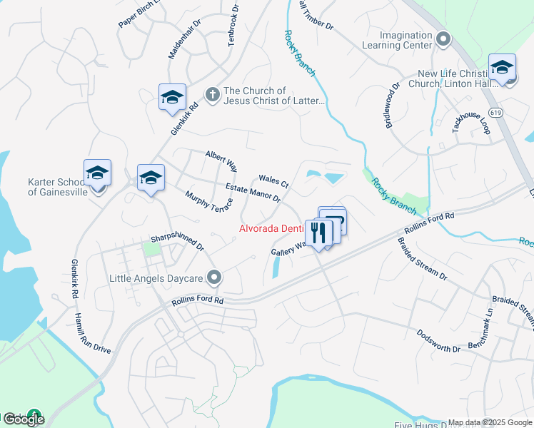 map of restaurants, bars, coffee shops, grocery stores, and more near 14000 Hyde Park Place in Gainesville