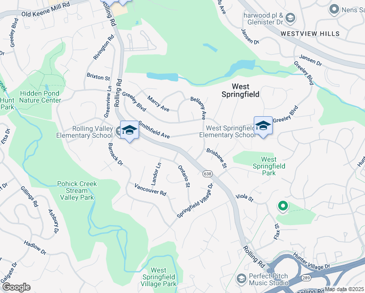 map of restaurants, bars, coffee shops, grocery stores, and more near 6813 Rolling Road in Springfield