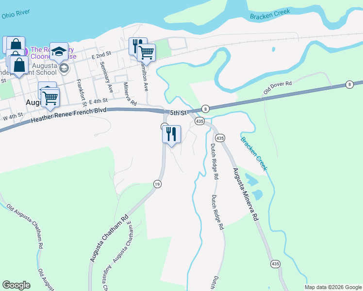 map of restaurants, bars, coffee shops, grocery stores, and more near 109 Bracken Creek Court in Augusta