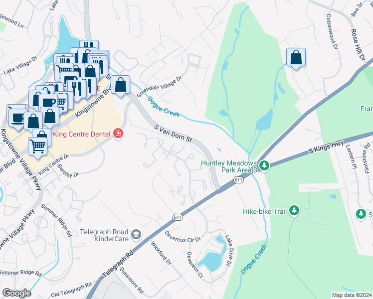 map of restaurants, bars, coffee shops, grocery stores, and more near 5211 Leeward Lane in Alexandria
