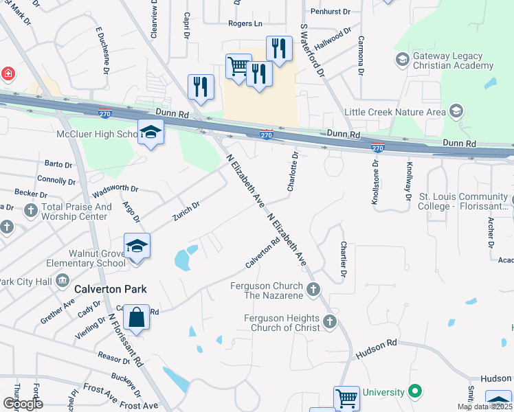 map of restaurants, bars, coffee shops, grocery stores, and more near 1451 North Elizabeth Avenue in St. Louis