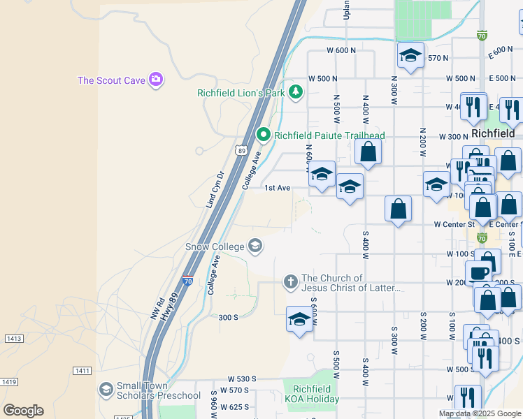 map of restaurants, bars, coffee shops, grocery stores, and more near 765 1st Avenue in Richfield