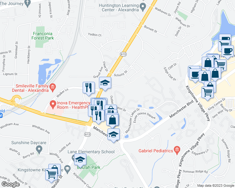 map of restaurants, bars, coffee shops, grocery stores, and more near 6910 Victoria Drive in Alexandria
