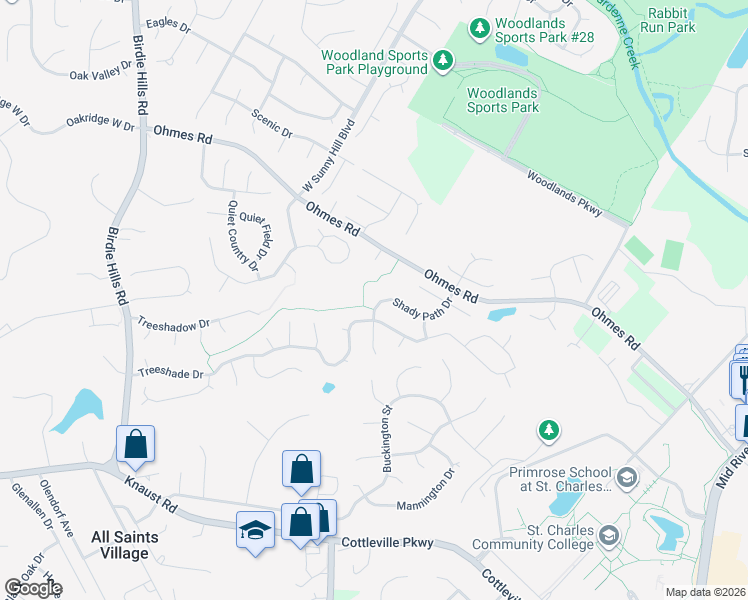 map of restaurants, bars, coffee shops, grocery stores, and more near 929 Shady Path Drive in St. Peters