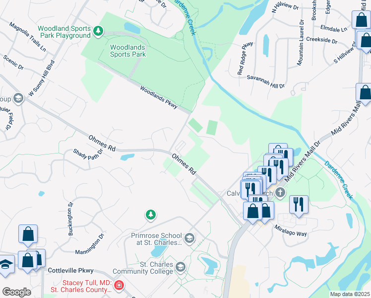 map of restaurants, bars, coffee shops, grocery stores, and more near 222 Bordeaux Way in St. Peters