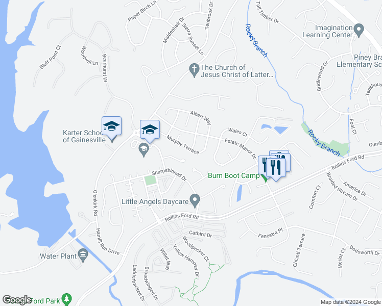 map of restaurants, bars, coffee shops, grocery stores, and more near 14145 Murphy Terrace in Gainesville