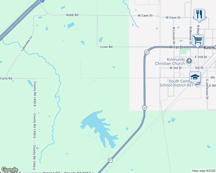 map of restaurants, bars, coffee shops, grocery stores, and more near 6038 McCarty Road in Kinmundy