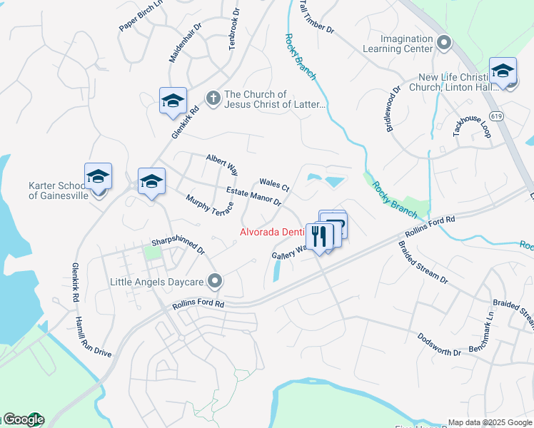 map of restaurants, bars, coffee shops, grocery stores, and more near 14004 Hyde Park Place in Gainesville