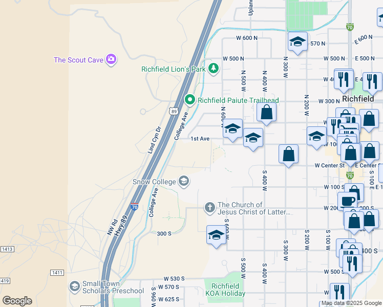 map of restaurants, bars, coffee shops, grocery stores, and more near 50 North in Richfield