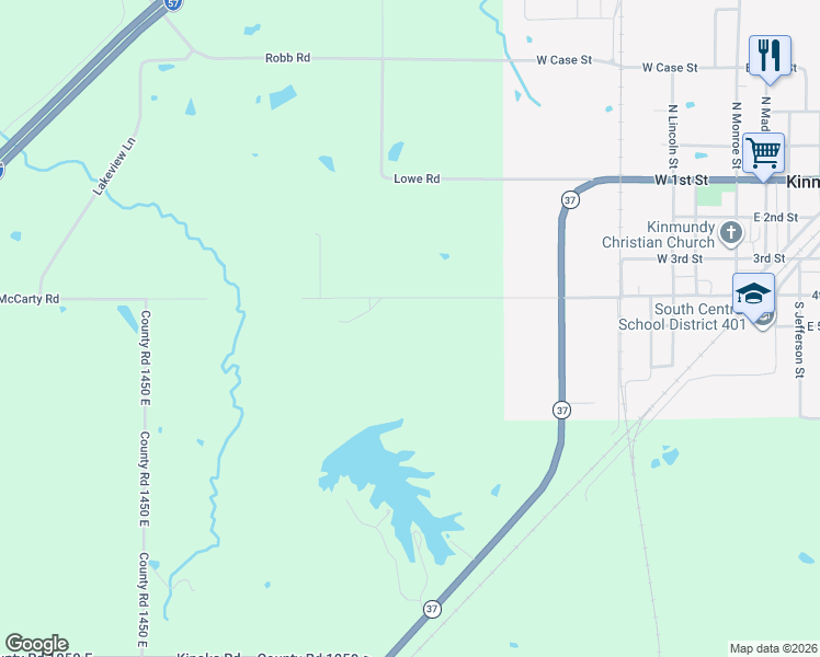map of restaurants, bars, coffee shops, grocery stores, and more near 6038 McCarty Road in Kinmundy