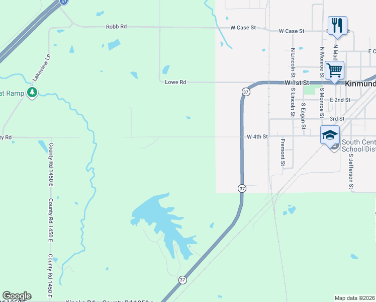 map of restaurants, bars, coffee shops, grocery stores, and more near 6046 McCarty Road in Kinmundy