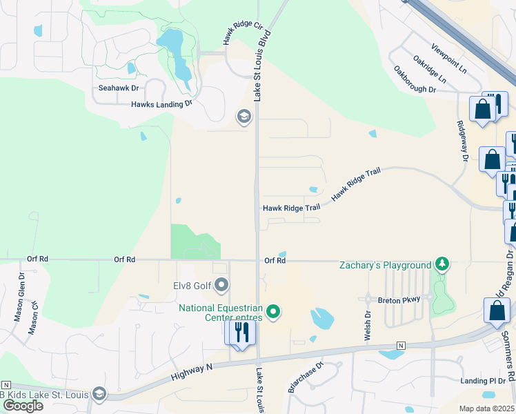 map of restaurants, bars, coffee shops, grocery stores, and more near 722-762 Lake St Louis Blvd in Lake St Louis