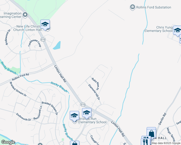 map of restaurants, bars, coffee shops, grocery stores, and more near 13210 Sapphire Ridge Place in Bristow