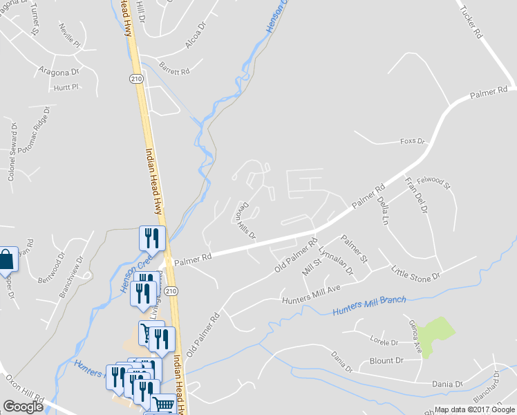 map of restaurants, bars, coffee shops, grocery stores, and more near 8719 Grasmere Court in Fort Washington