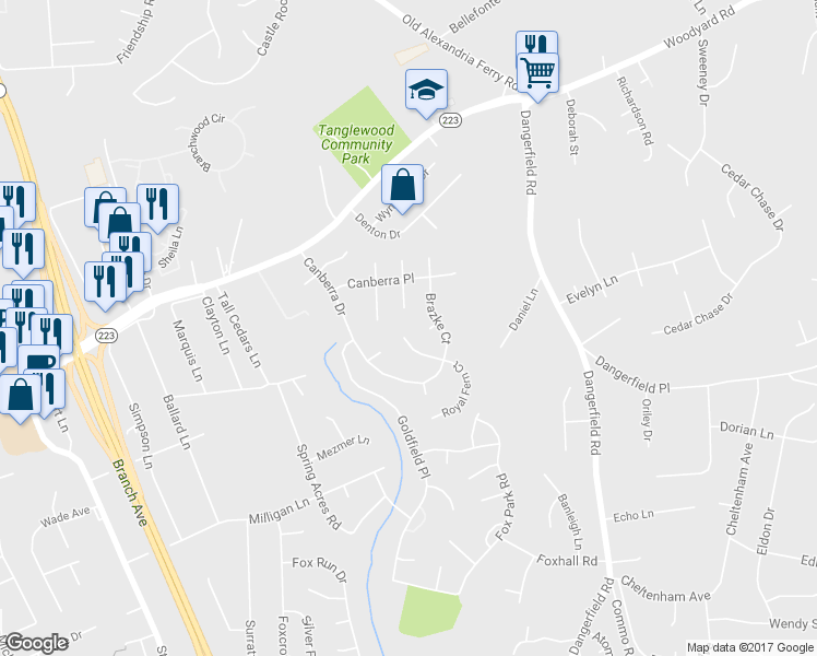 map of restaurants, bars, coffee shops, grocery stores, and more near 7802 Royal Fern Court in Clinton