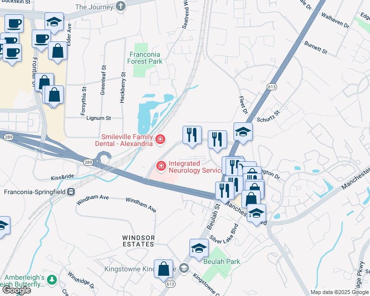 map of restaurants, bars, coffee shops, grocery stores, and more near 6359 Walker Lane in Alexandria