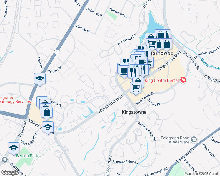 map of restaurants, bars, coffee shops, grocery stores, and more near 6838 Brindle Heath Way in Alexandria