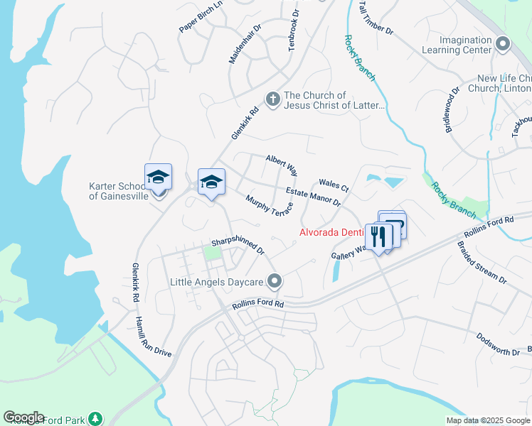 map of restaurants, bars, coffee shops, grocery stores, and more near 14149 Murphy Terrace in Gainesville