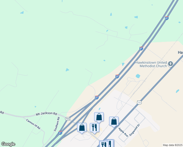 map of restaurants, bars, coffee shops, grocery stores, and more near 105 Short Run Lane in Mount Jackson