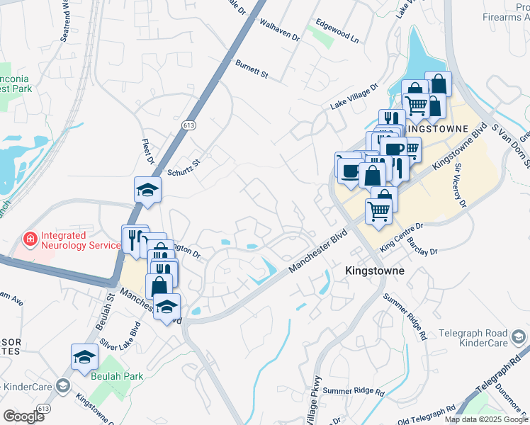map of restaurants, bars, coffee shops, grocery stores, and more near 6200 Manchester Park Circle in Alexandria