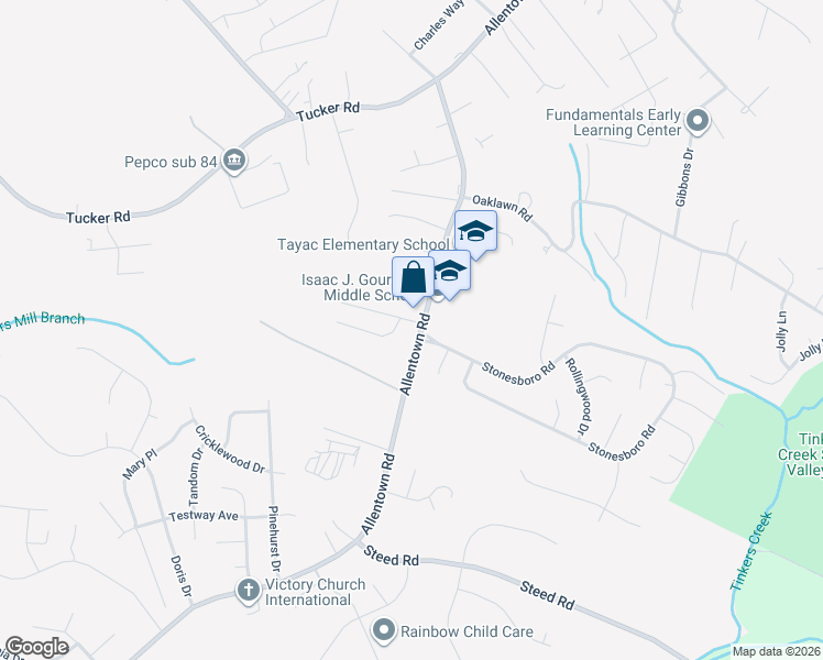 map of restaurants, bars, coffee shops, grocery stores, and more near 8801 Allentown Road in Fort Washington