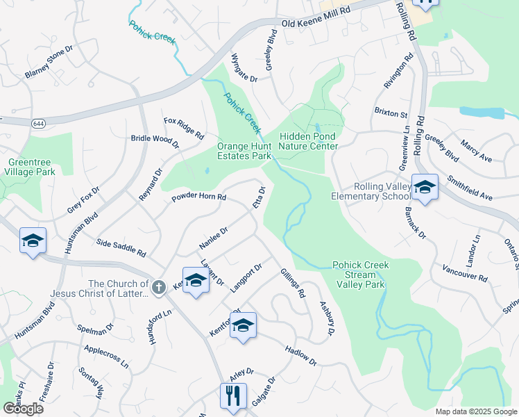 map of restaurants, bars, coffee shops, grocery stores, and more near 8502 Etta Drive in Springfield