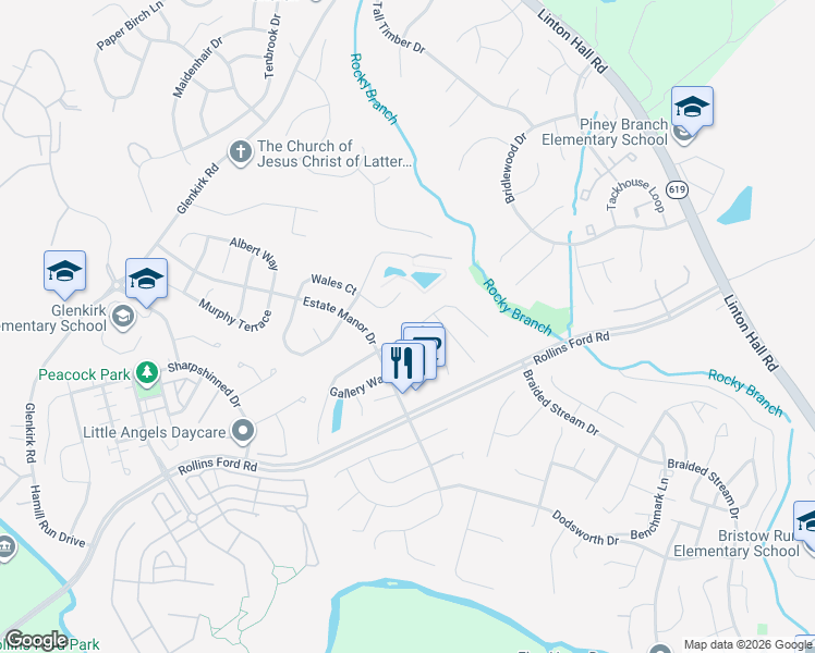 map of restaurants, bars, coffee shops, grocery stores, and more near 8676 Belgrove Gardens Lane in Gainesville