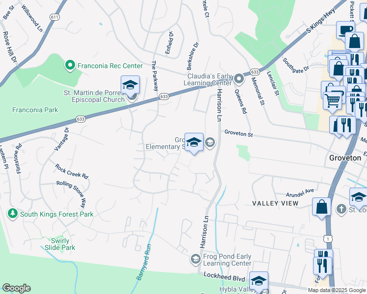 map of restaurants, bars, coffee shops, grocery stores, and more near 6809 Lamp Post Lane in Alexandria
