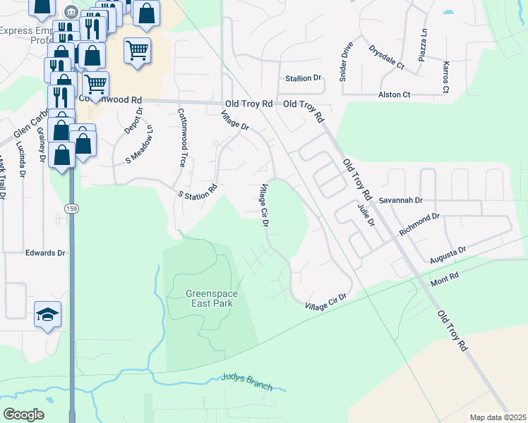 map of restaurants, bars, coffee shops, grocery stores, and more near 4 Cherry Tree Lane in Glen Carbon
