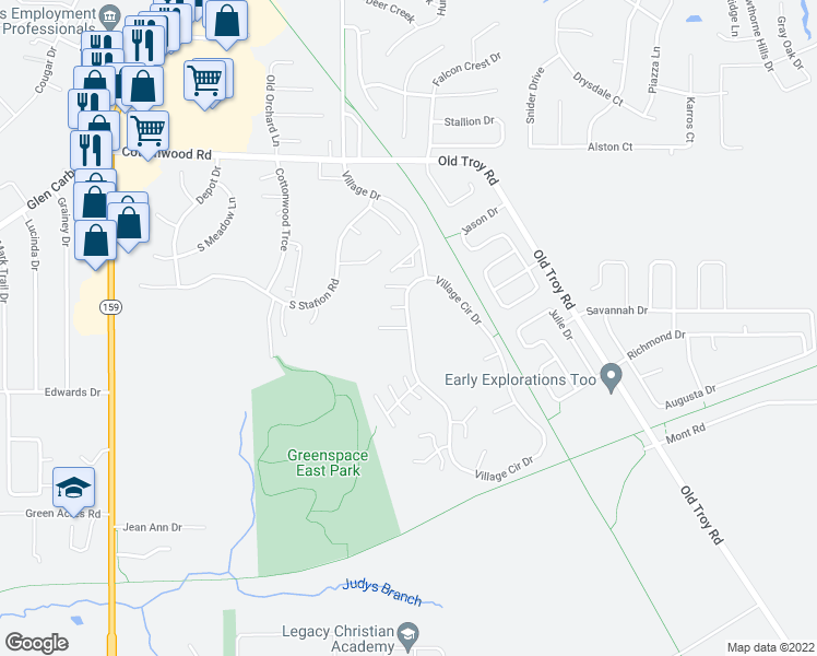 map of restaurants, bars, coffee shops, grocery stores, and more near 12 Cherry Tree Lane in Glen Carbon