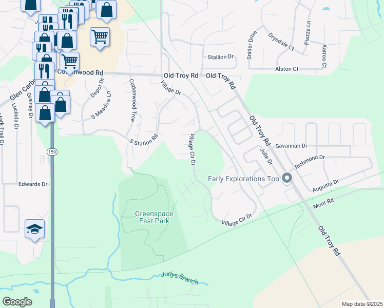 map of restaurants, bars, coffee shops, grocery stores, and more near 14 Cherry Tree Lane in Glen Carbon