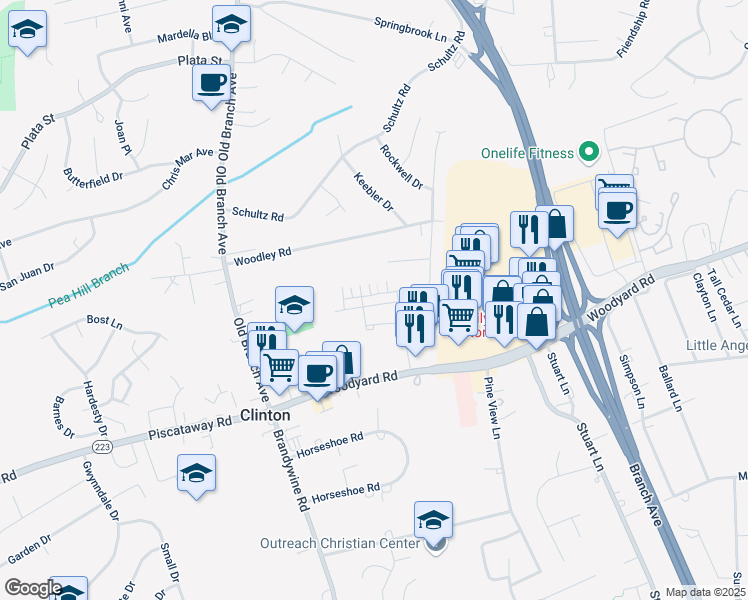 map of restaurants, bars, coffee shops, grocery stores, and more near 8817 Mimosa Avenue in Clinton
