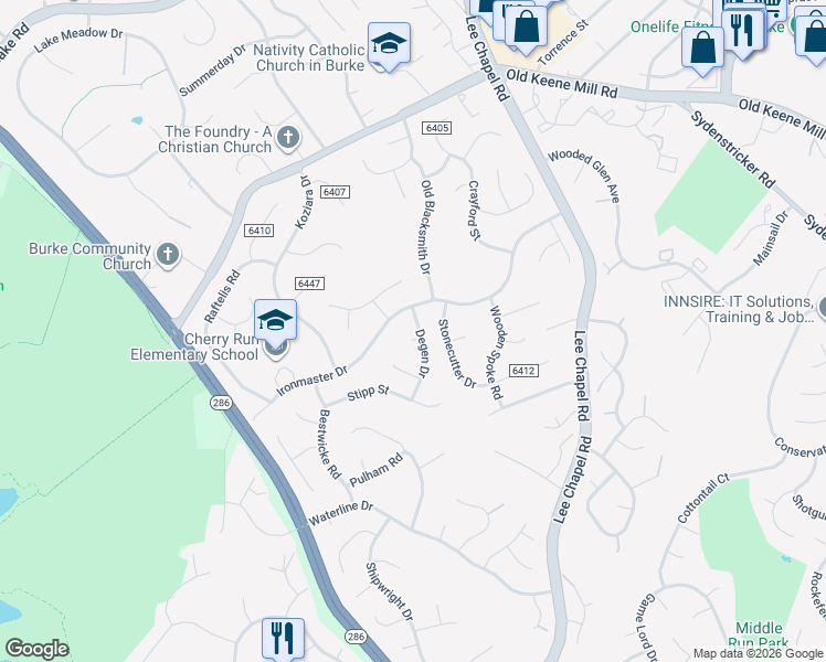 map of restaurants, bars, coffee shops, grocery stores, and more near 9712 Klimt Court in Burke
