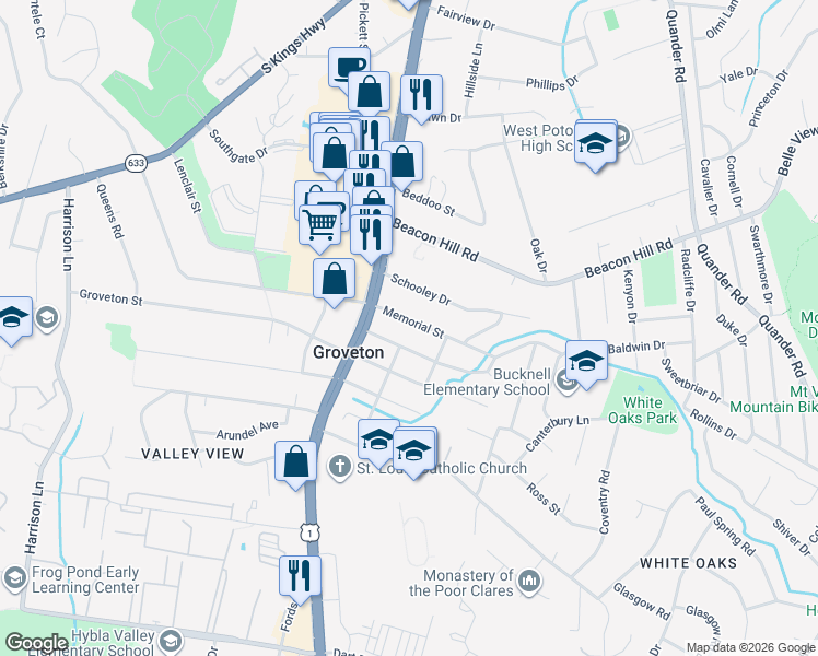 map of restaurants, bars, coffee shops, grocery stores, and more near 2817 Memorial Street in Alexandria