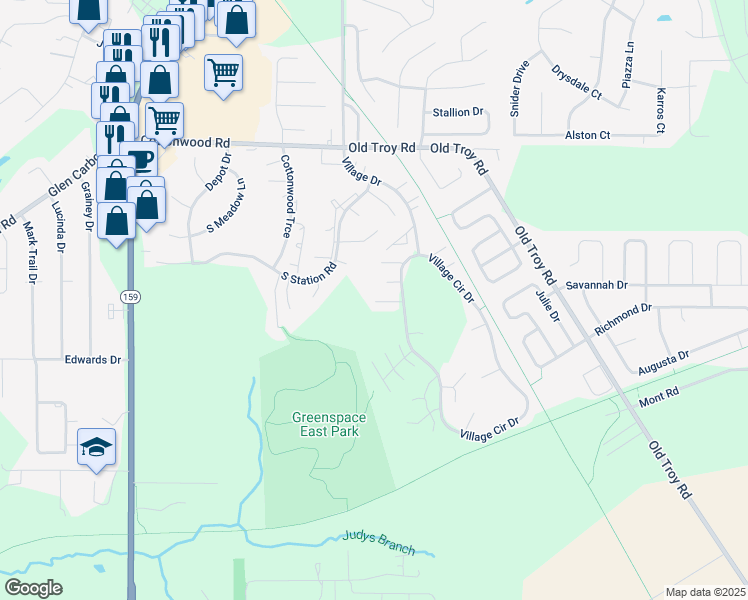 map of restaurants, bars, coffee shops, grocery stores, and more near 17 Cherry Tree Lane in Glen Carbon
