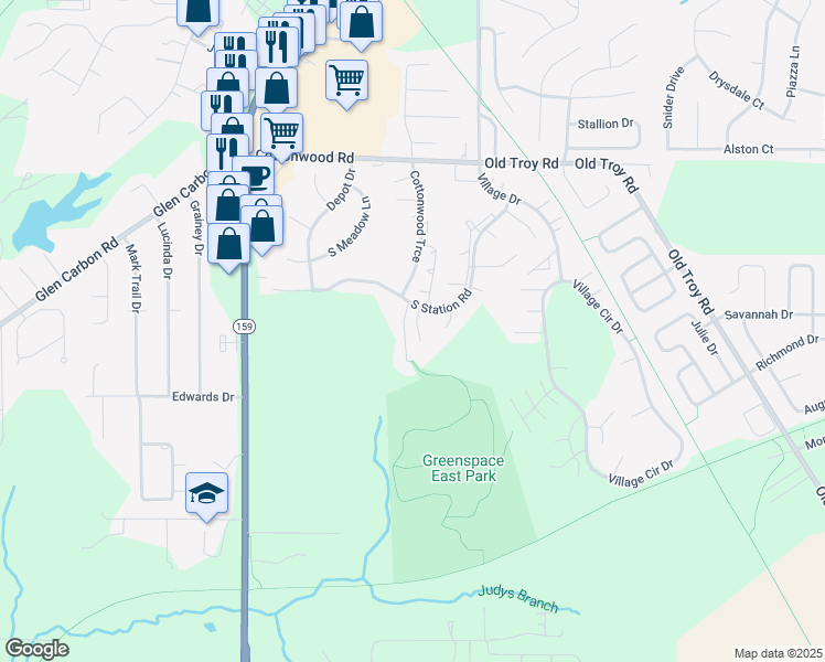 map of restaurants, bars, coffee shops, grocery stores, and more near 507 Pepperhill Court in Glen Carbon