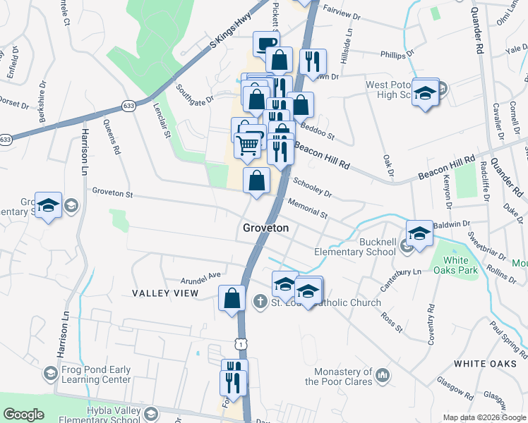 map of restaurants, bars, coffee shops, grocery stores, and more near 6870 Richmond Highway in Alexandria