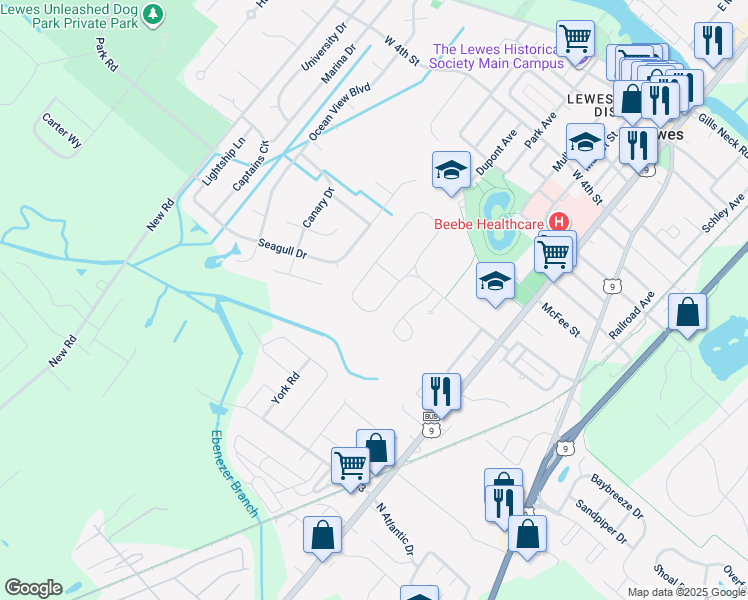map of restaurants, bars, coffee shops, grocery stores, and more near 18 Sussex Drive in Lewes