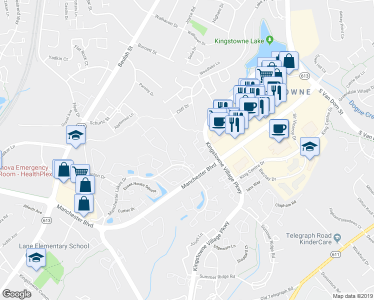 map of restaurants, bars, coffee shops, grocery stores, and more near 6823 Ericka Avenue in Alexandria