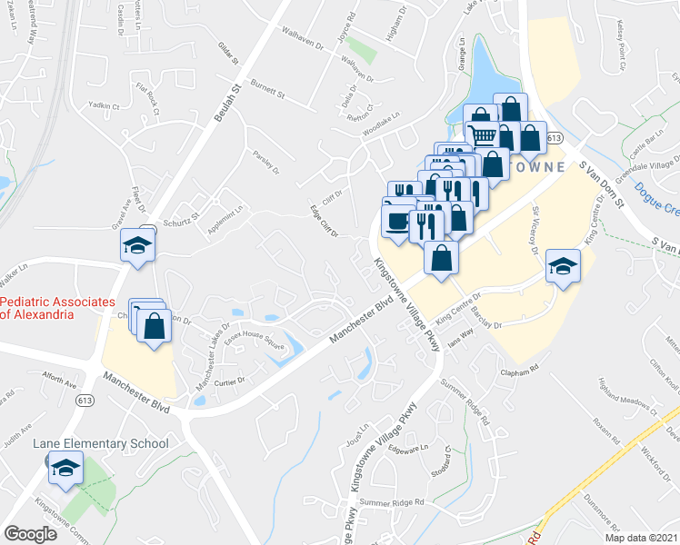 map of restaurants, bars, coffee shops, grocery stores, and more near 6823 Ericka Avenue in Alexandria