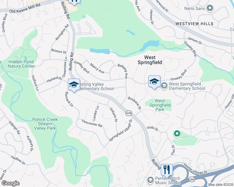 map of restaurants, bars, coffee shops, grocery stores, and more near 8102 Glover Court in West Springfield