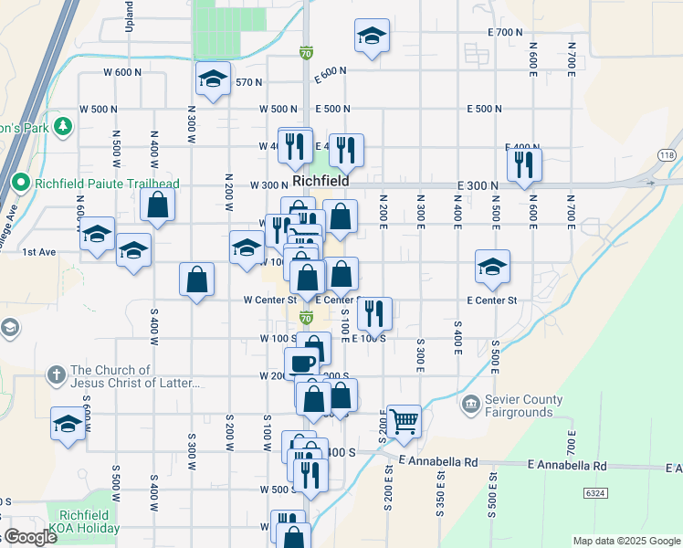 map of restaurants, bars, coffee shops, grocery stores, and more near 69 100 West in Richfield