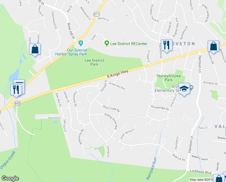 map of restaurants, bars, coffee shops, grocery stores, and more near 6803 Rock Creek Court in Alexandria