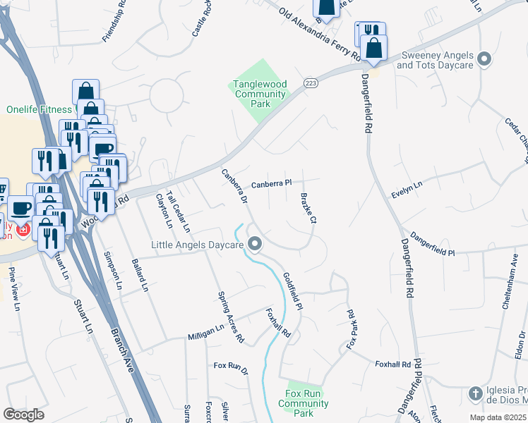 map of restaurants, bars, coffee shops, grocery stores, and more near 8811 Bolero Court in Clinton