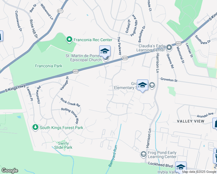 map of restaurants, bars, coffee shops, grocery stores, and more near 6808 Stoneybrooke Lane in Alexandria