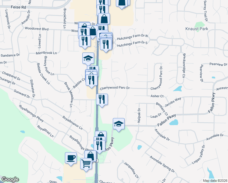 map of restaurants, bars, coffee shops, grocery stores, and more near 2705 Black Cherry Drive in O'Fallon