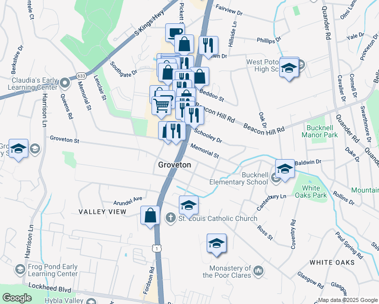 map of restaurants, bars, coffee shops, grocery stores, and more near 6825 Richmond Highway in Alexandria
