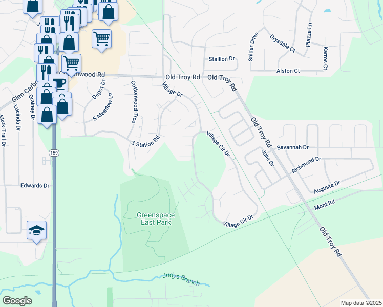 map of restaurants, bars, coffee shops, grocery stores, and more near 3 Peartree Lane in Glen Carbon